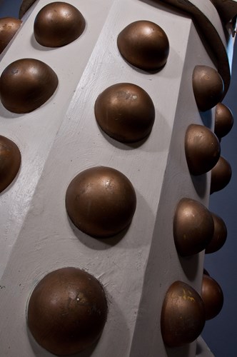 A close up look at the details of a Dalek prop from Dr Who