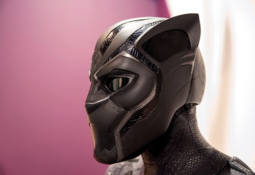 Close up of T'Challa's Black Panther Helmet