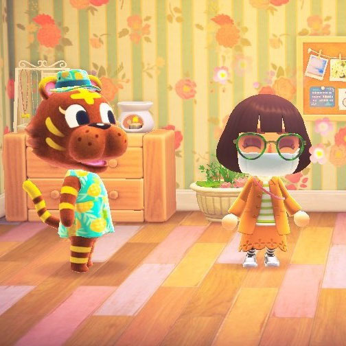 Bangle the peppy tiger and Rachel's character in 'Animal Crossing: New Horizons'