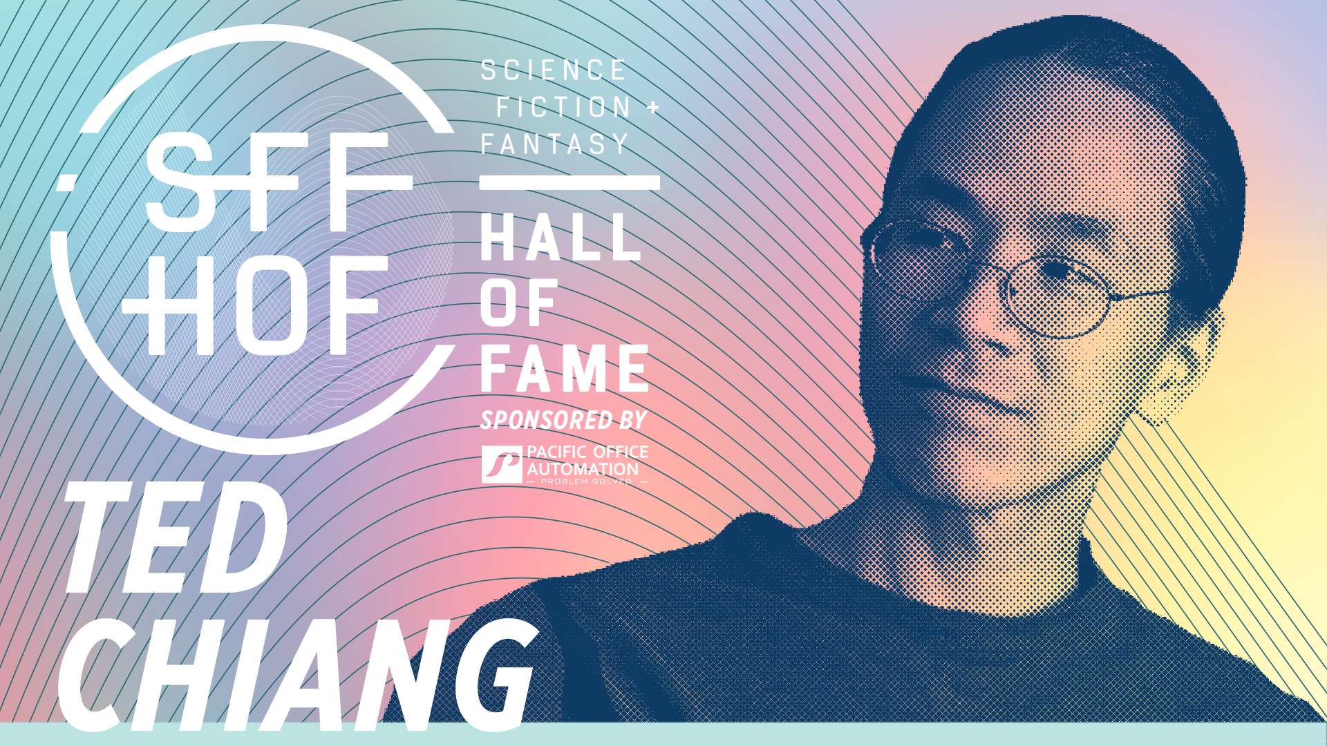 MoPOP Science Fiction + Fantasy Hall of Fame inductee graphic for Ted Chiang