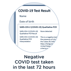 Negative COVID test taken in the last 72 hours
